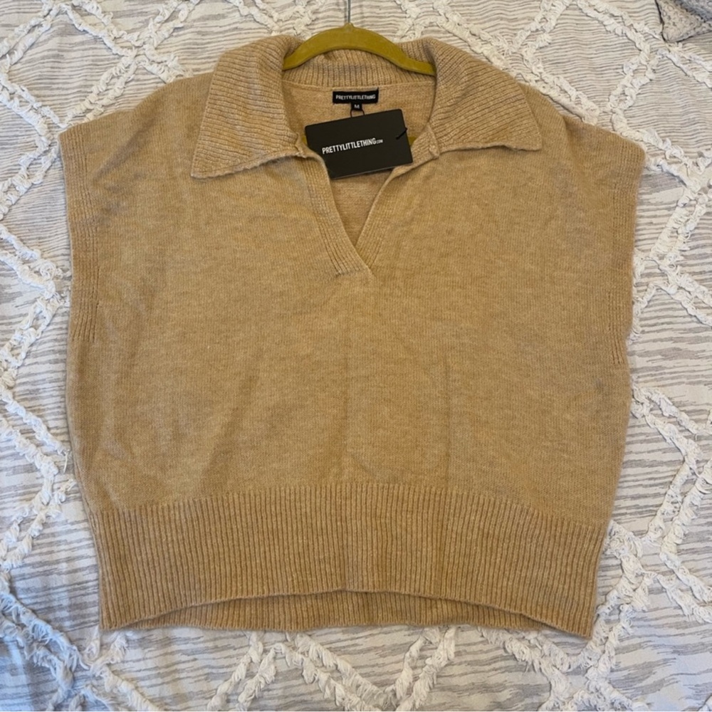 Oatmeal Soft Collard Knitted V Neck Vest